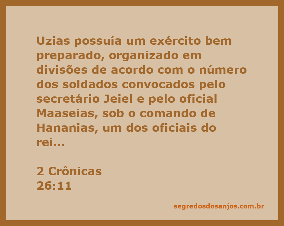 Ilustração do exército bem preparado de Uzias, com divisões organizadas conforme o número de soldados.