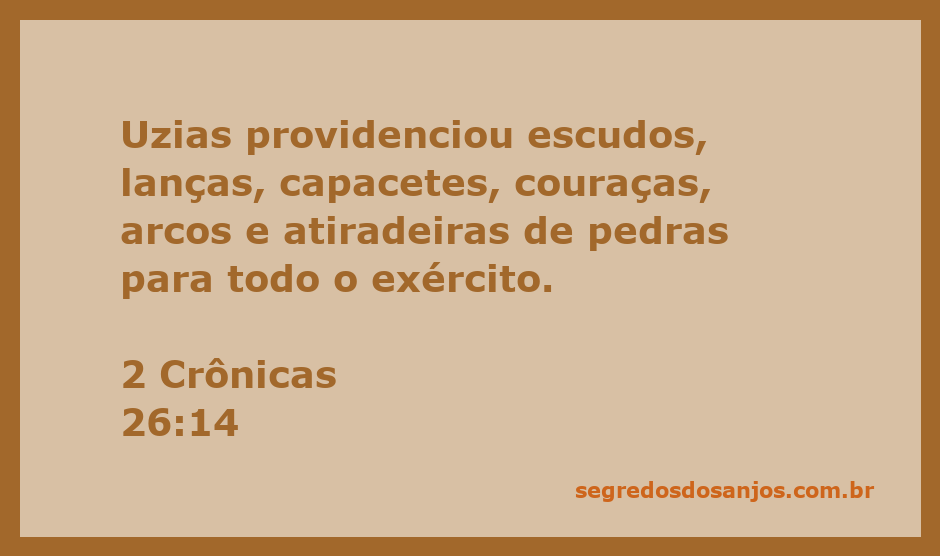 Uzias providenciando armas e armaduras para seu exército, incluindo escudos, lanças e capacetes.