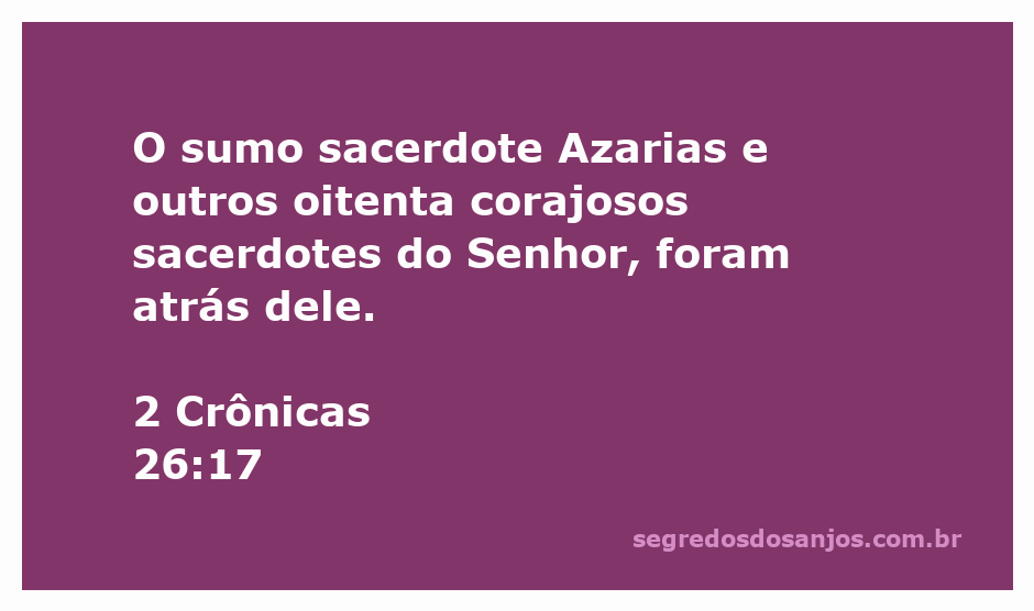 O sumo sacerdote Azarias e oitenta sacerdotes seguindo o rei Uzias, simbolizando coragem e fé.
