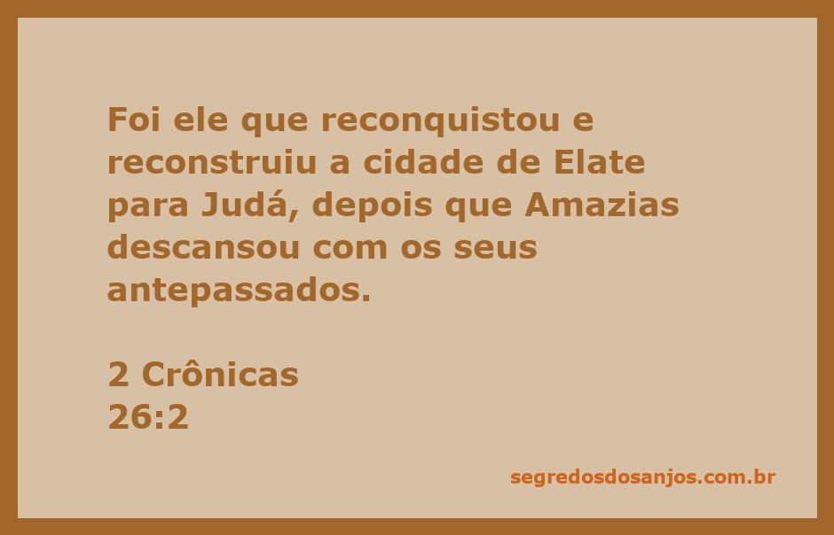 Reconstituição da cidade de Elate por um rei de Judá após a morte de Amazias.