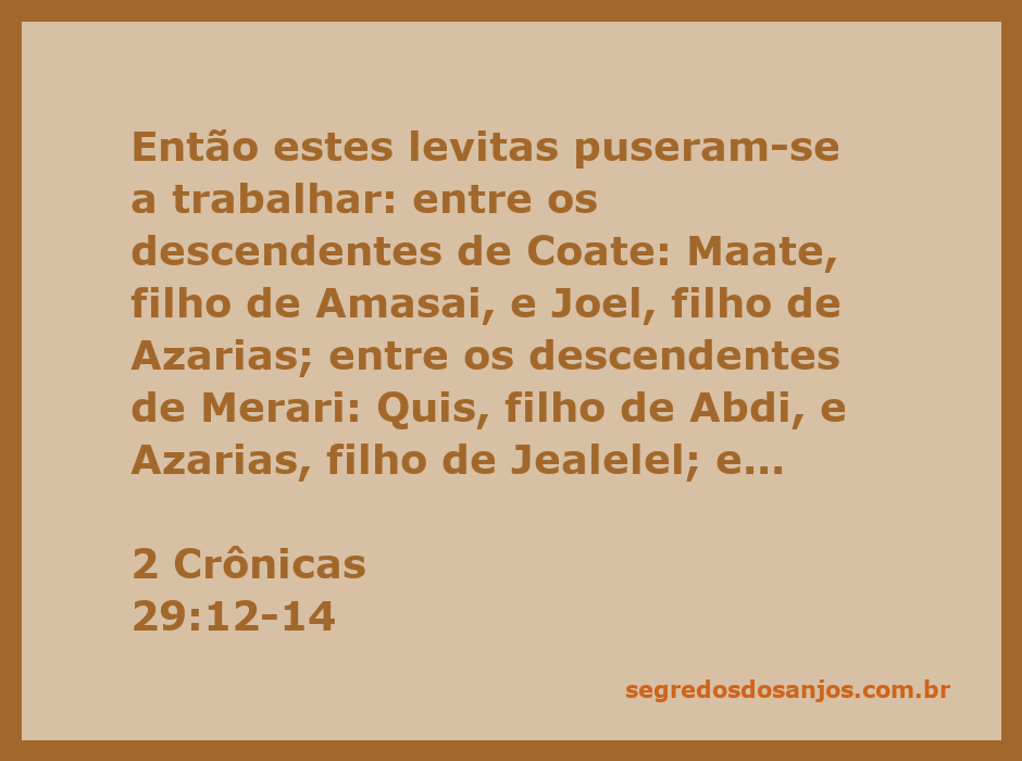 Levitas listados em 2 Crônicas 29:12-14, simbolizando o serviço e a dedicação ao templo.