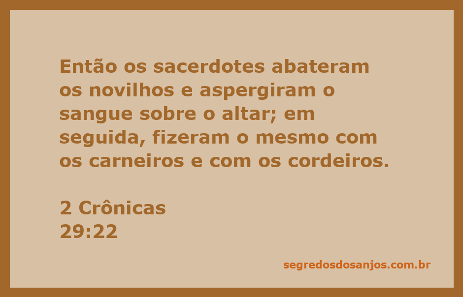 Sacerdotes realizando sacrifícios com novilhos, carneiros e cordeiros conforme descrito em 2 Crônicas 29:22.