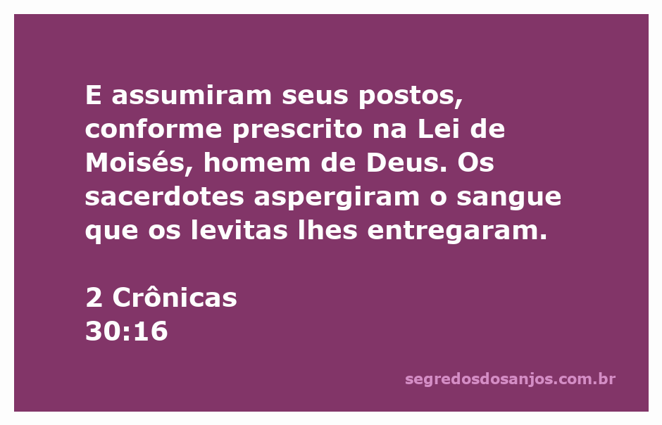 Sacerdotes e levitas realizando rituais conforme a Lei de Moisés em 2 Crônicas 30:16