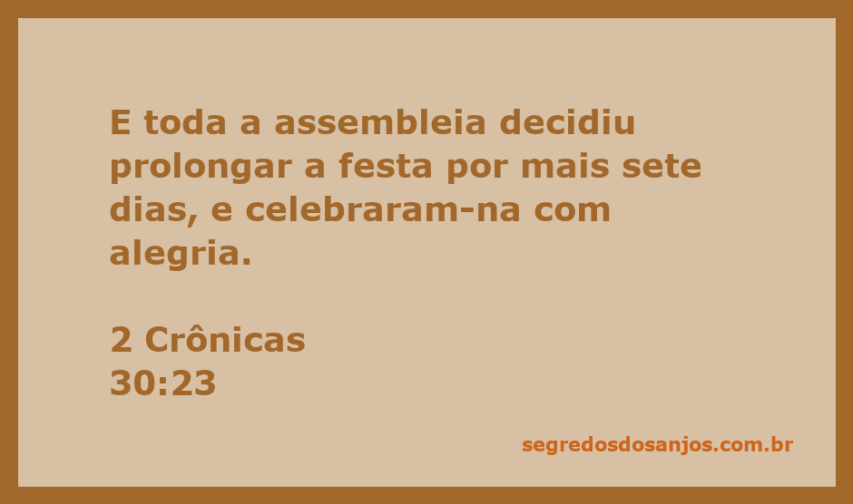 Celebração da festa em 2 Crônicas 30:23, onde a assembleia decide estender a festividade com alegria.