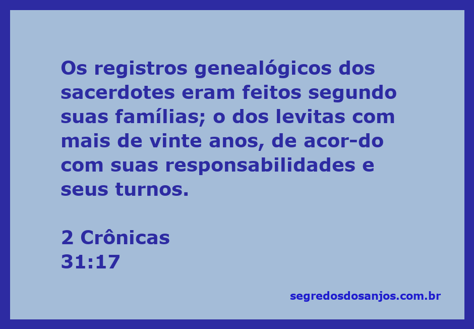 Registro genealógico dos sacerdotes e levitas conforme 2 Crônicas 31:17