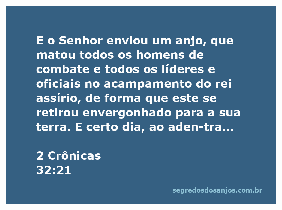Anjo do Senhor derrotando os soldados assírios na batalha, ilustrando 2 Crônicas 32:21.
