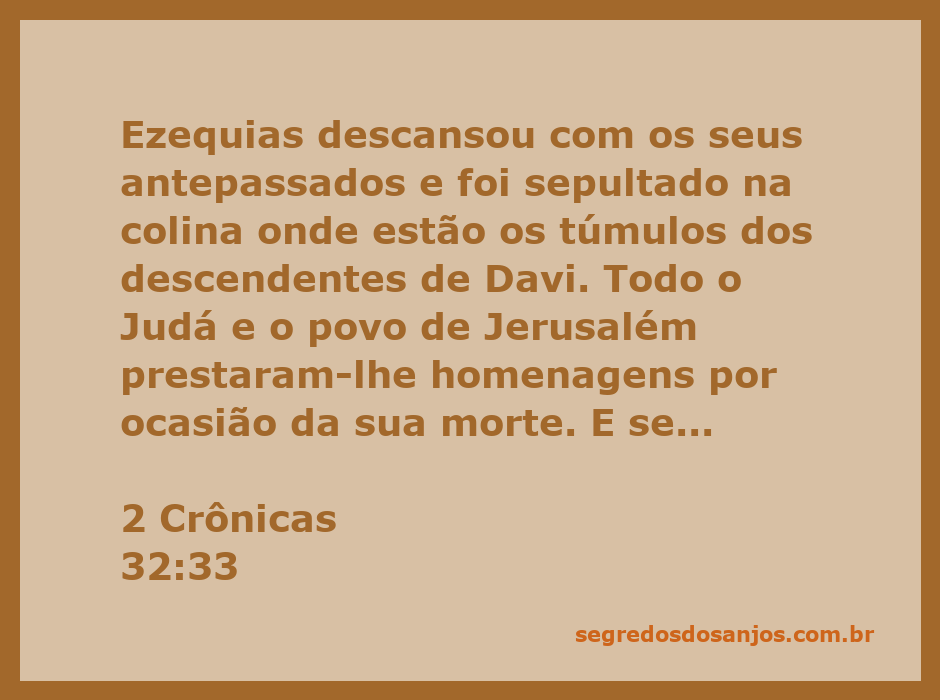 Sepultura do rei Ezequias em Jerusalém, rodeada por homenagens do povo de Judá.