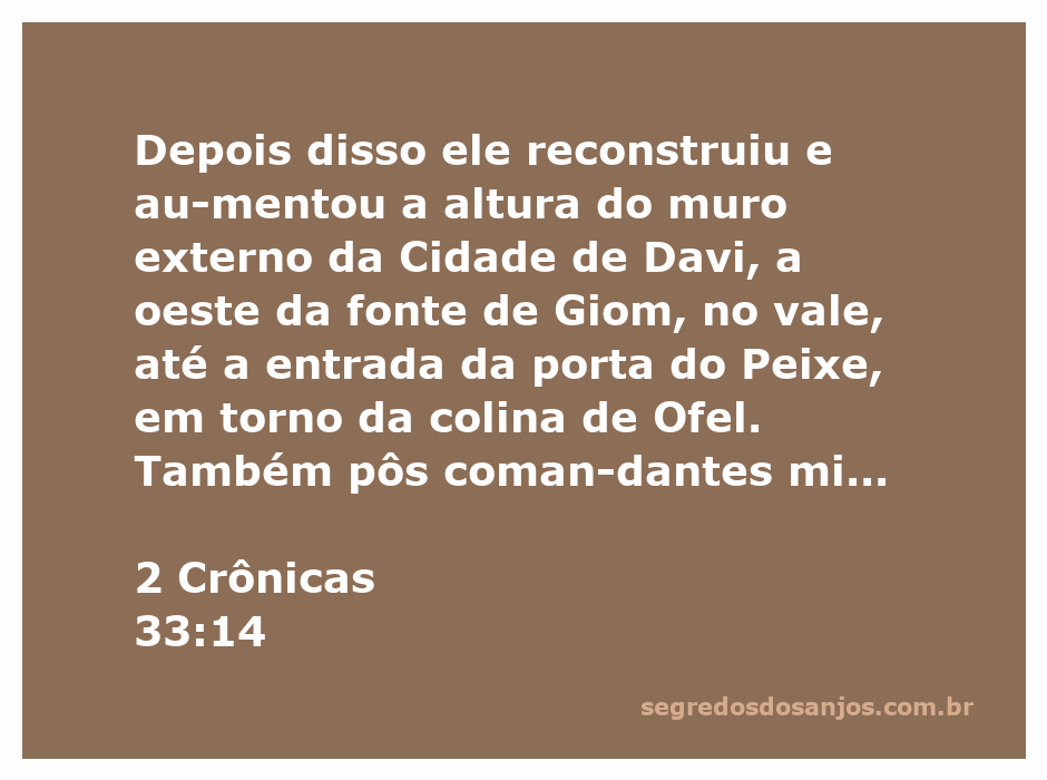 Reconstituição do muro externo da Cidade de Davi, representando a restauração e fortificação da cidade conforme 2 Crônicas 33:14.