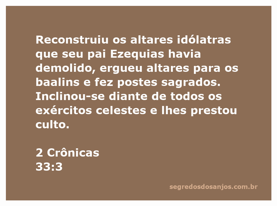 Rei Manassés reconstruindo altares idólatras em Judá, simbolizando a adoração a baalins e os exércitos celestes.