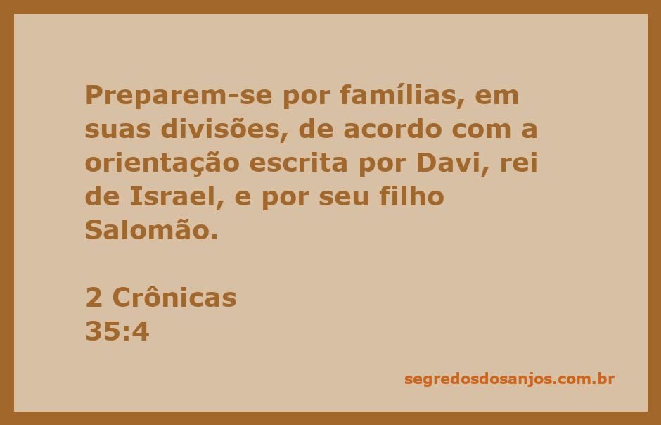 Preparação das famílias para a celebração conforme as instruções de Davi e Salomão.