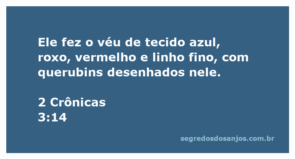 Imagem do véu do templo de Salomão, com tecidos azul, roxo, vermelho e linho fino, adornado com desenhos de querubins.
