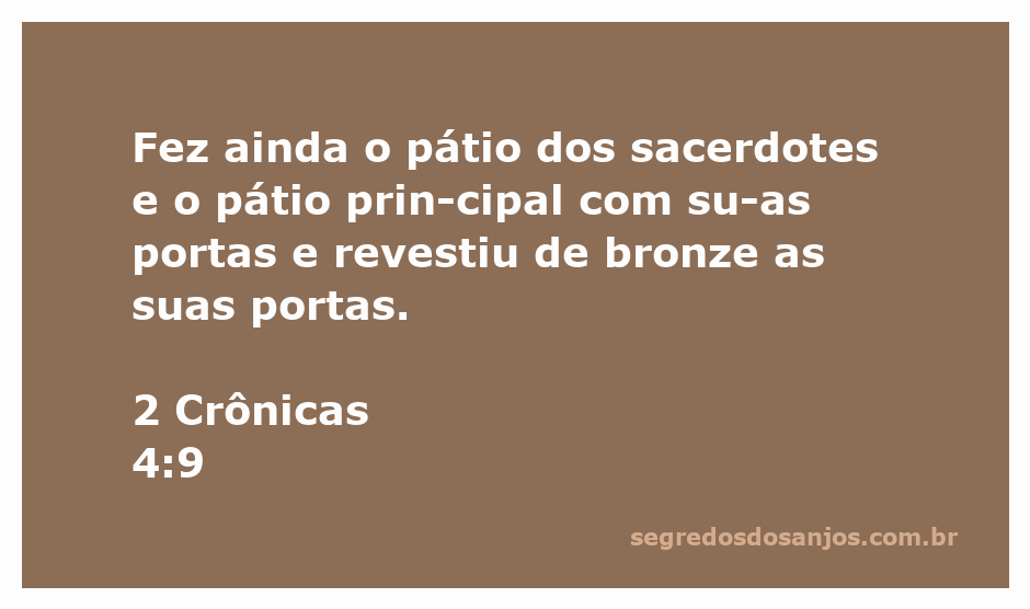 Reprodução artística do pátio dos sacerdotes e pátio principal com portas revestidas de bronze, conforme descrito em 2 Crônicas 4:9.
