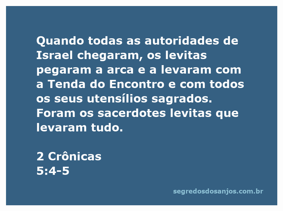 Os levitas transportando a arca da aliança e a Tenda do Encontro em uma cerimônia religiosa.