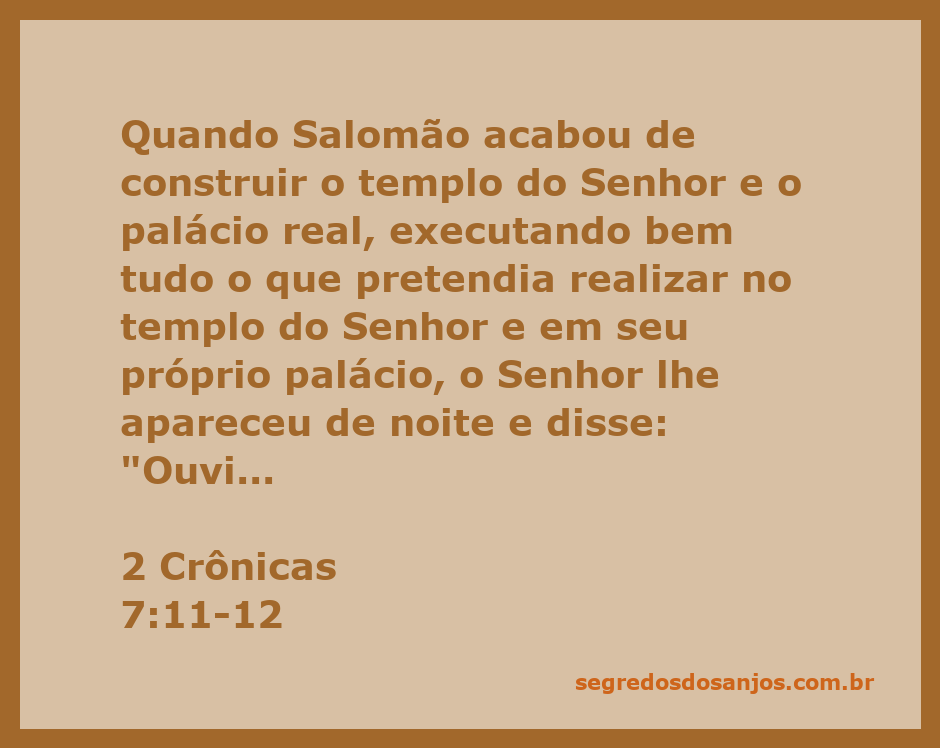 Salomão recebendo a confirmação divina após a construção do templo do Senhor.