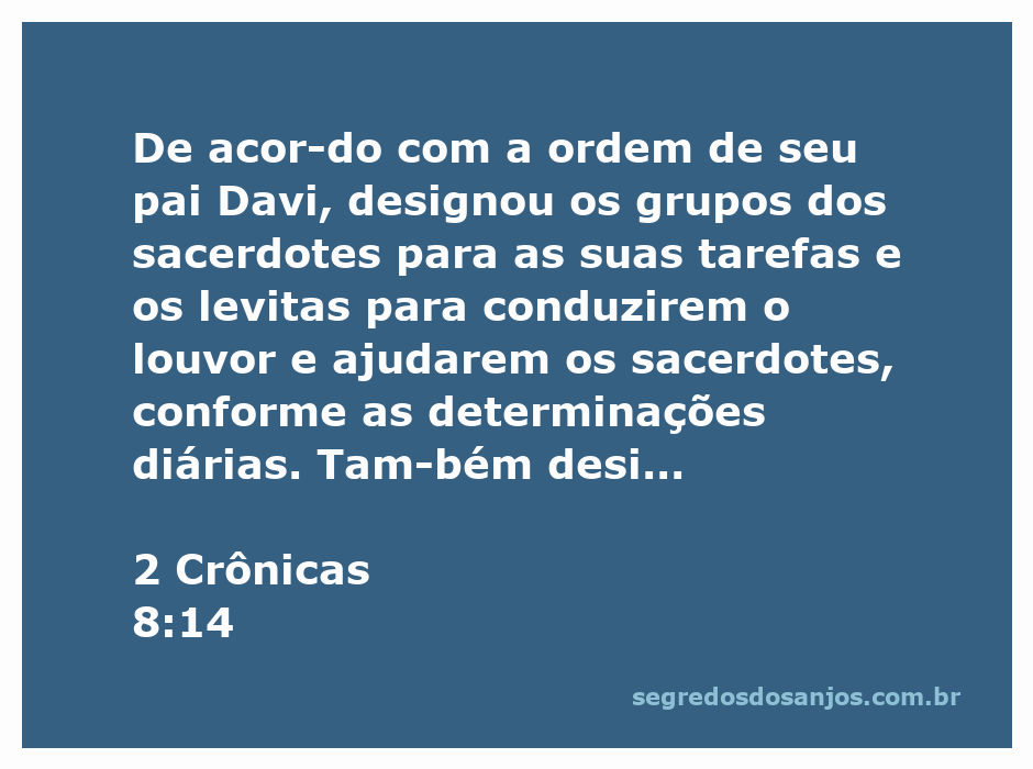 Imagem representando a organização dos sacerdotes e levitas segundo a ordem de Davi em 2 Crônicas 8:14.