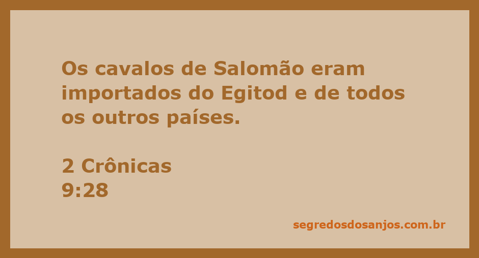 Imagem de cavalos importados por Salomão do Egito e outros países.