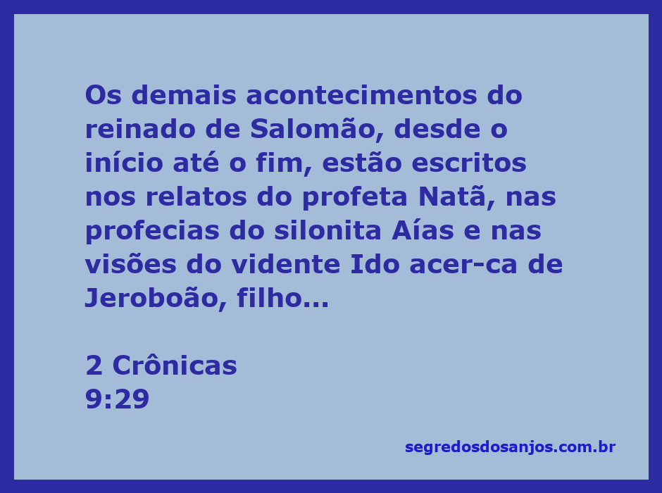 Imagem representando o reinado de Salomão, com referências aos relatos do profeta Natã, Aías e Ido.