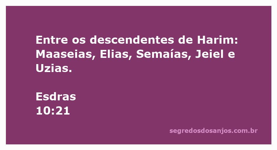 Lista dos descendentes de Harim mencionados em Esdras 10:21, incluindo Maaseias, Elias, Semaías, Jeiel e Uzias.