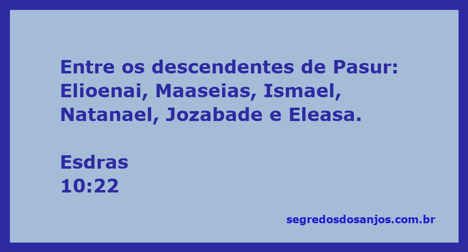 Lista dos descendentes de Pasur mencionados em Esdras 10:22, incluindo Elioenai, Maaseias, Ismael, Natanael, Jozabade e Eleasa.
