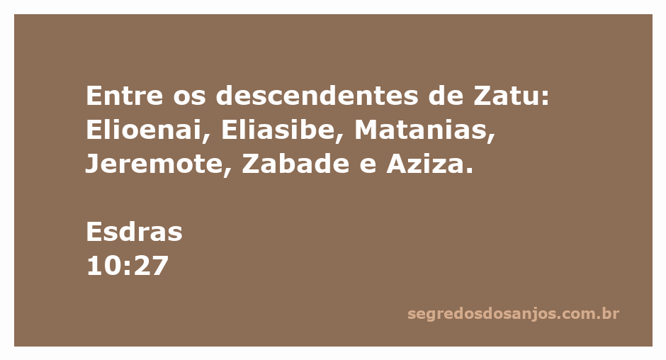Lista dos descendentes de Zatu mencionados em Esdras 10:27, incluindo Elioenai, Eliasibe, Matanias, Jeremote, Zabade e Aziza.