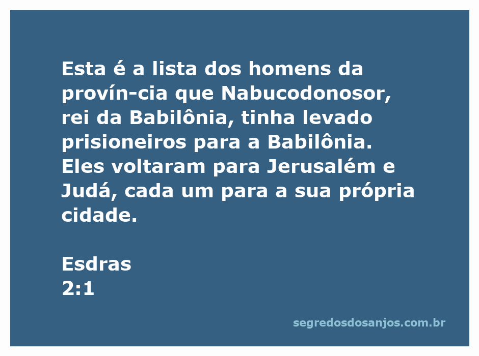 Lista dos homens que voltaram de Babilônia para Jerusalém conforme Esdras 2:1