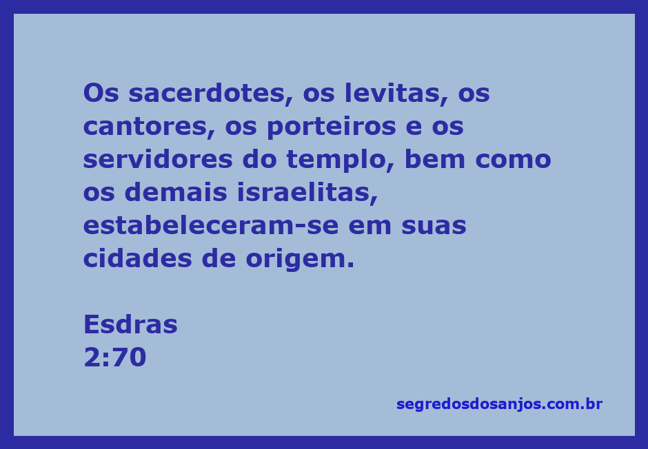 Representação dos sacerdotes, levitas e outros israelitas se estabelecendo em suas cidades de origem conforme Esdras 2:70.