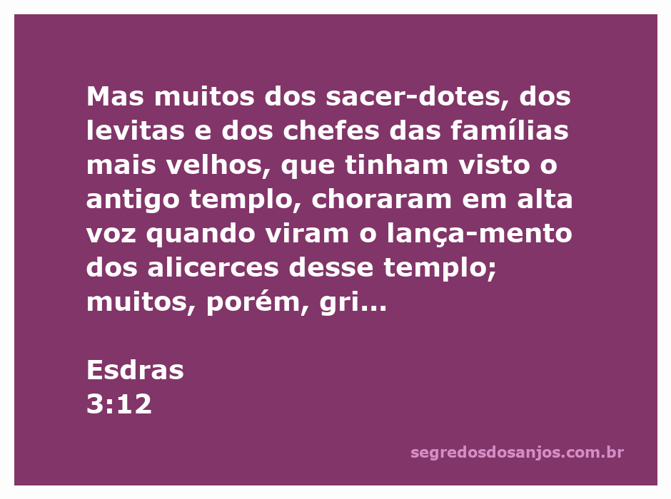 Sacerdotes e levitas chorando e celebrando a construção do novo templo em Esdras 3:12.