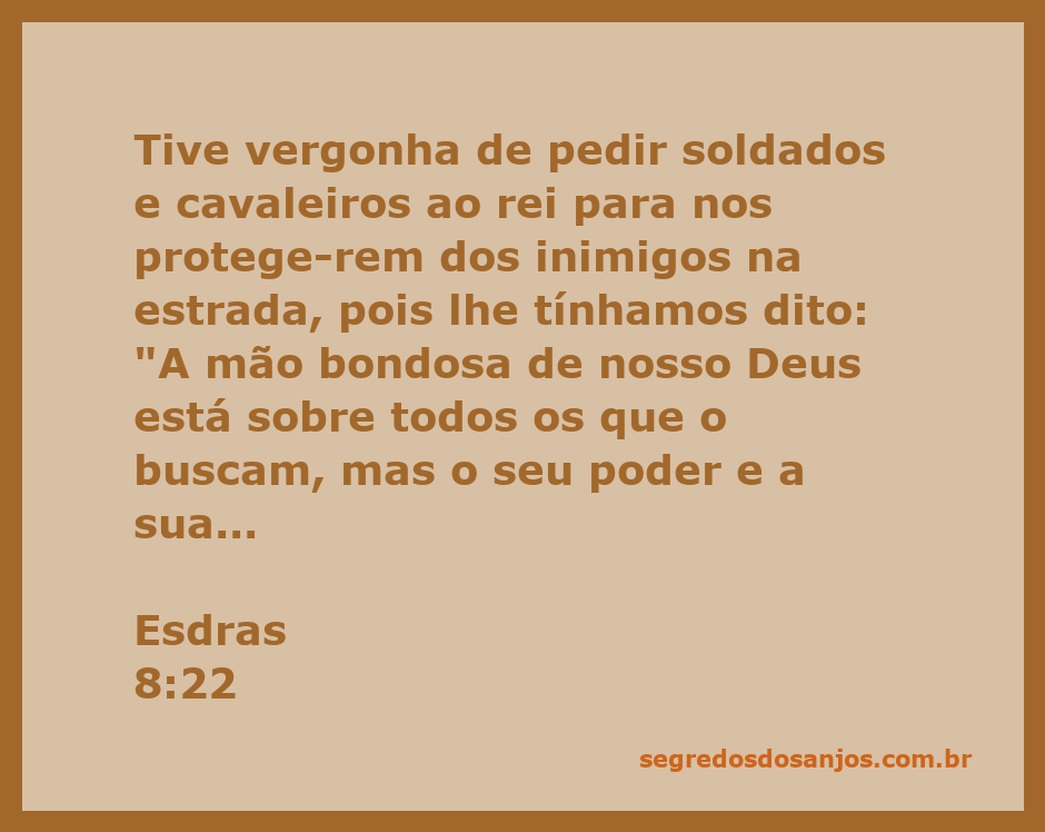 Esdras expressando sua vergonha em pedir proteção ao rei, confiando na bondade de Deus.