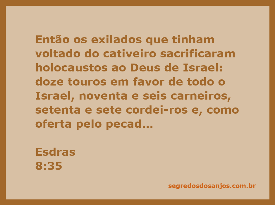 Imagem de uma representação dos exilados de Esdras sacrificando holocaustos ao Deus de Israel, com touros, carneiros, cordeiros e bodes.