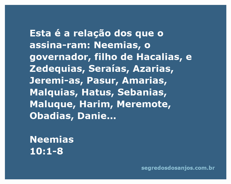 Lista dos sacerdotes que assinaram a aliança em Neemias 10:1-8