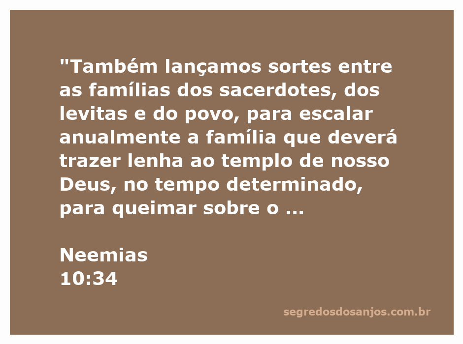 Sacerdotes e levitas organizando a coleta de lenha para o altar do Senhor, conforme Neemias 10:34.