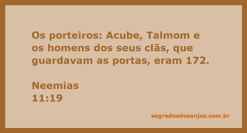 Os porteiros Acube, Talmom e seus clãs, responsáveis pela guarda das portas, conforme Neemias 11:19.