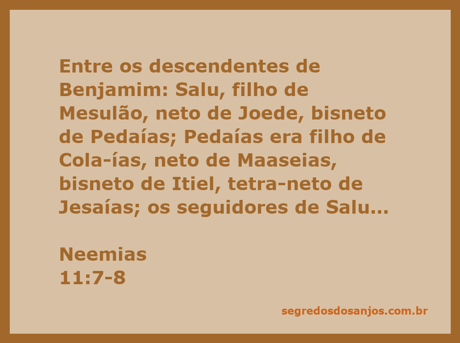Imagem representativa da genealogia dos descendentes de Benjamim mencionados em Neemias 11:7-8.