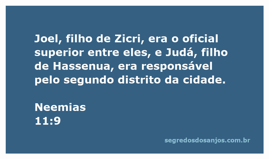 Ilustração de Neemias 11:9 destacando Joel e Judá como líderes na cidade.