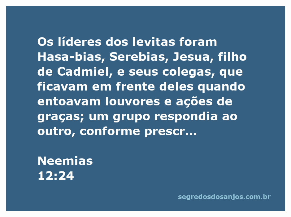 Os líderes dos levitas entoando louvores e ações de graças conforme Neemias 12:24.