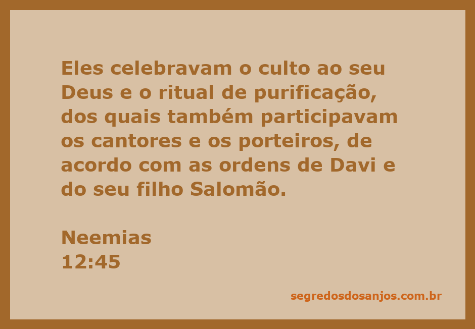 Celebrantes em uma cerimônia religiosa, representando Neemias 12:45, com cantores e porteiros participando do culto e ritual de purificação.