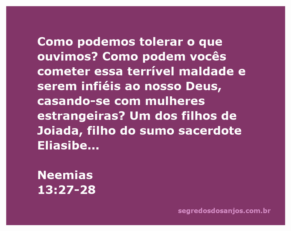 Ilustração do versículo Neemias 13:27-28, destacando a advertência sobre a infidelidade e casamentos com mulheres estrangeiras.