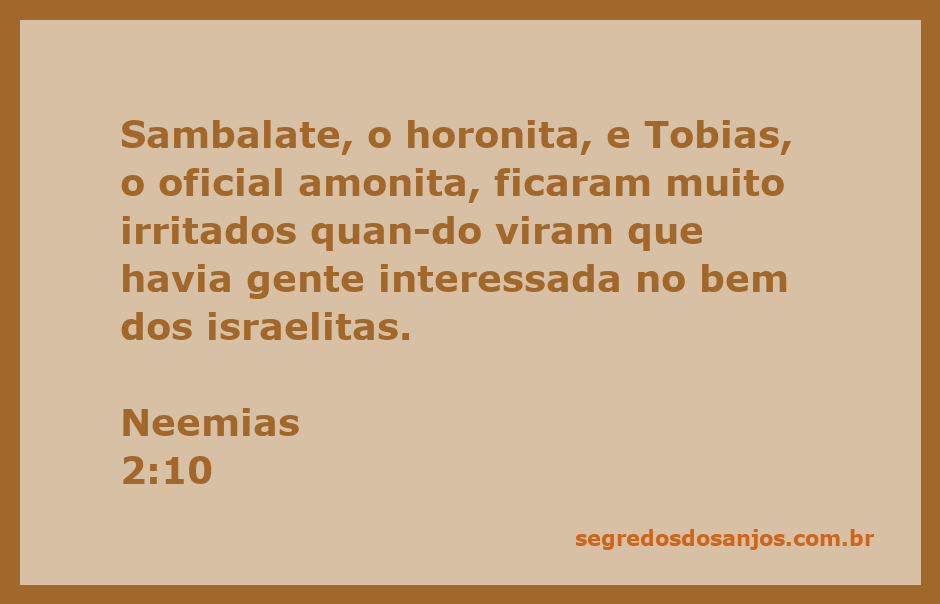 Sambalate e Tobias expressando irritação ao ver o interesse pelo bem dos israelitas.