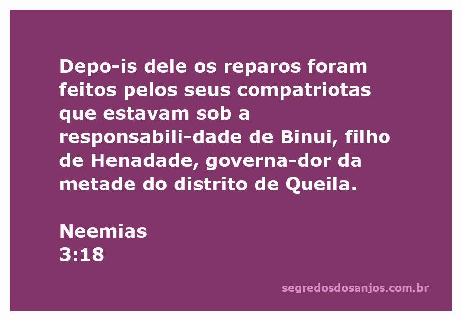Ilustração dos reparos feitos por compatriotas sob a liderança de Binui em Neemias 3:18.