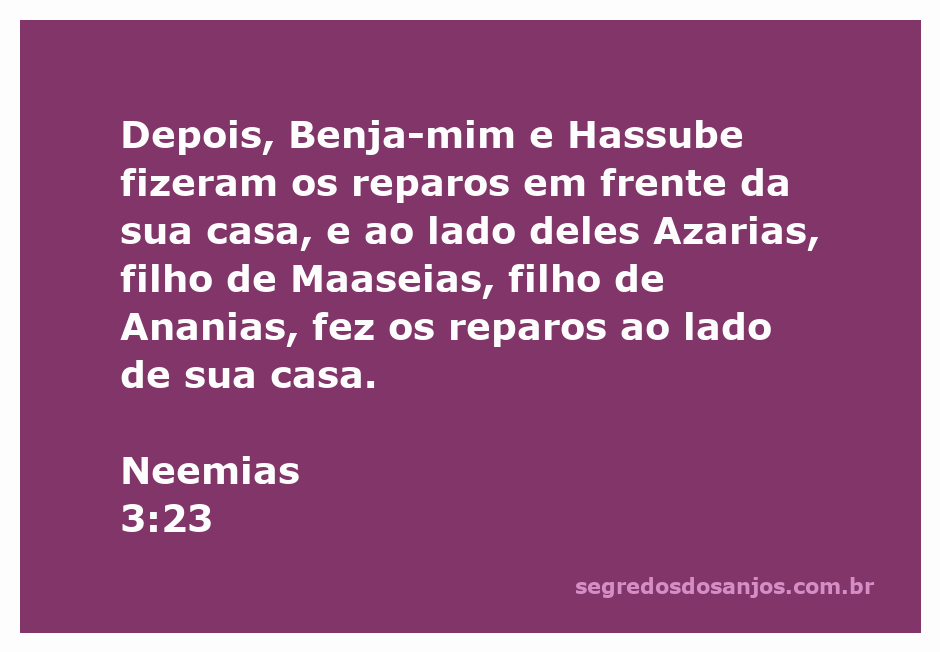 Reparos feitos por Benjamim, Hassube e Azarias em suas casas, conforme descrito em Neemias 3:23.