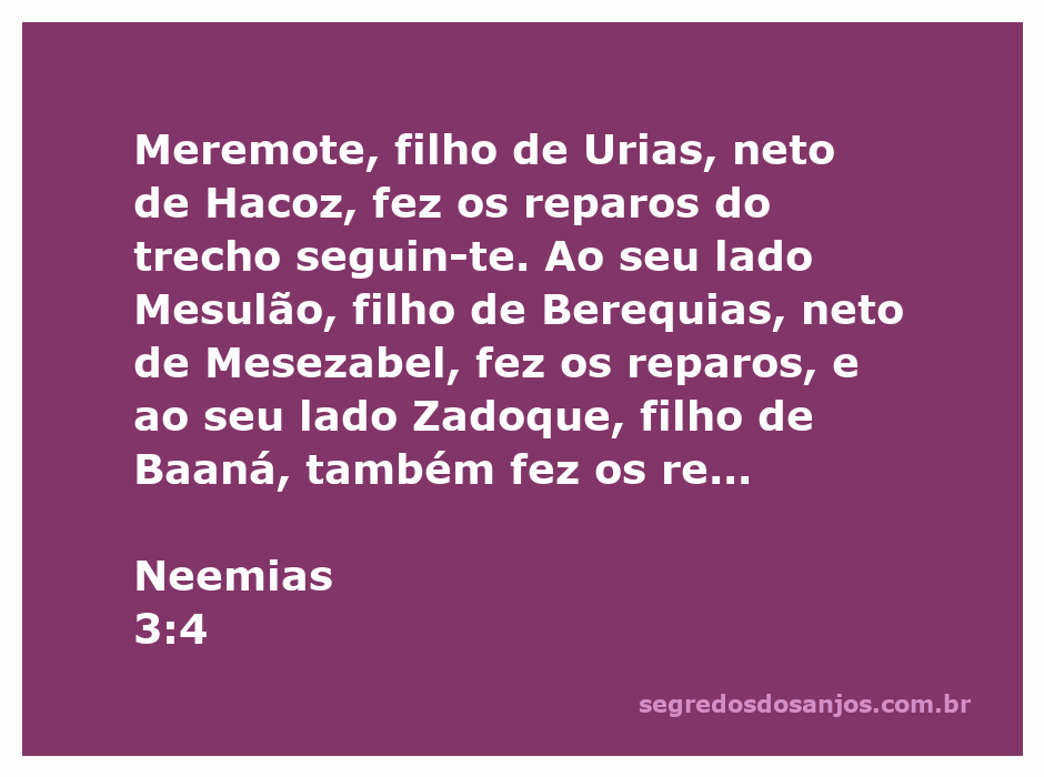 Representação gráfica da reconstrução das muralhas de Jerusalém por Meremote, Mesulão e Zadoque conforme Neemias 3:4.