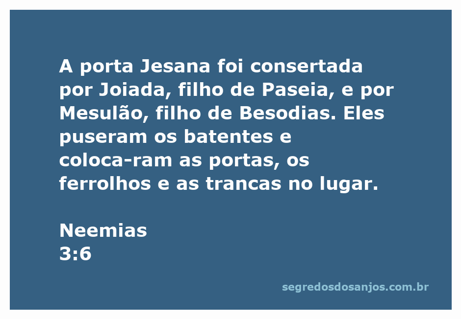 Representação da restauração da porta Jesana em Neemias 3:6, mostrando Joiada e Mesulão trabalhando com dedicação.