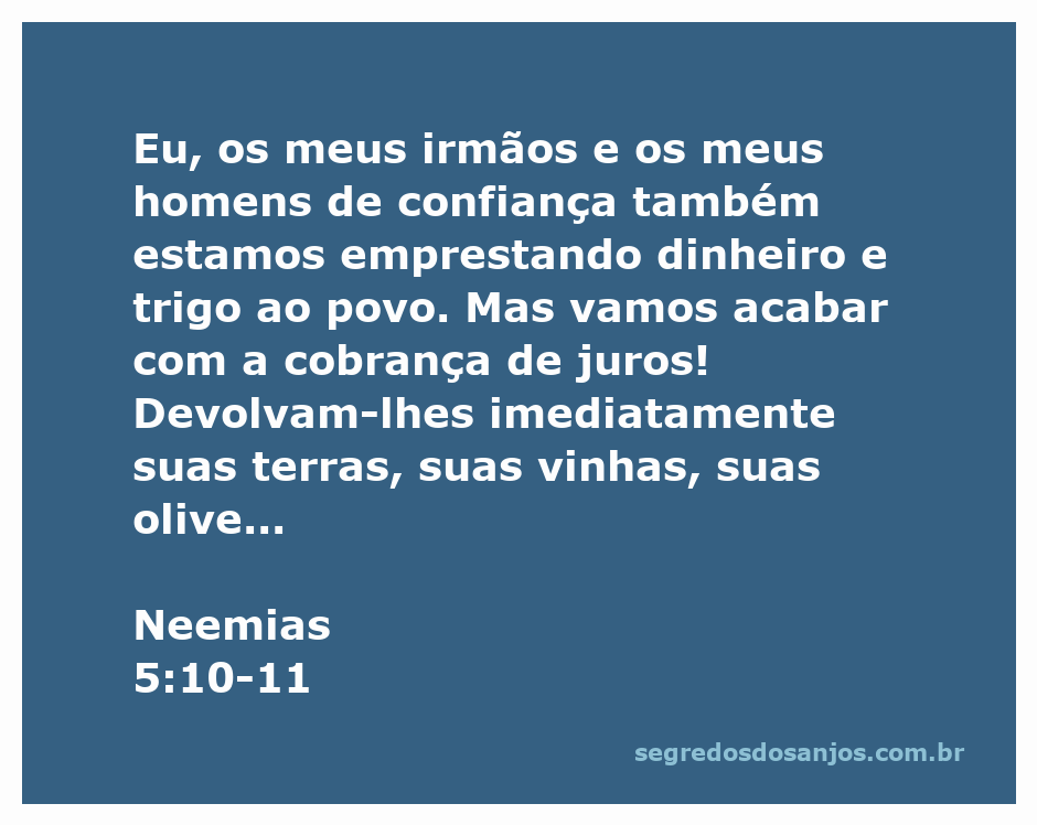 Neemias orientando sobre a devolução de terras e a suspensão da cobrança de juros ao povo.