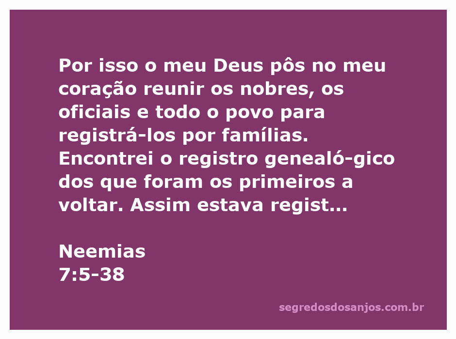 Registro genealógico dos que retornaram do exílio, conforme Neemias 7:5-38.