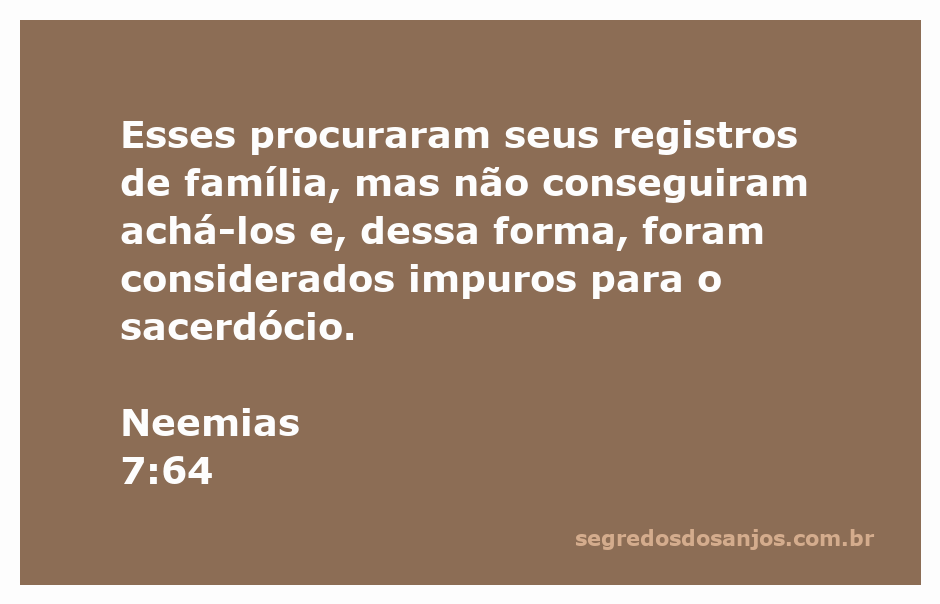 Imagem ilustrativa do versículo Neemias 7:64, destacando a busca pelos registros de família dos sacerdotes.