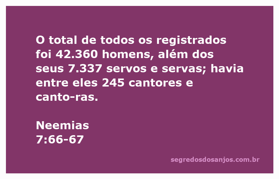 Gráfico representando o número de pessoas registradas em Neemias 7:66-67, incluindo homens, servos, servas e cantores.