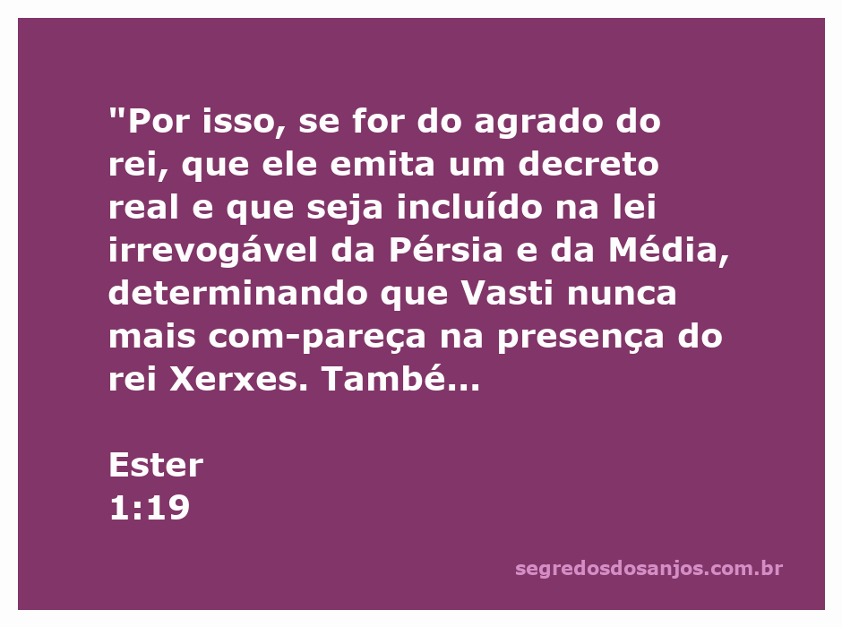 Imagem representativa do versículo de Ester 1:19, mostrando o decreto do rei Xerxes sobre Vasti.