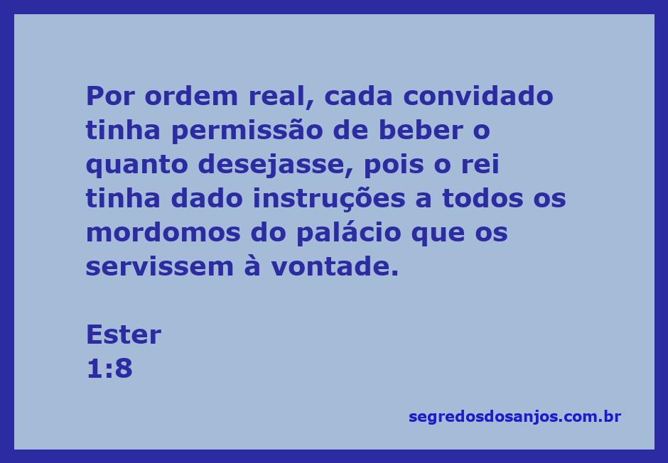 Reproduzindo uma cena do banquete real em Ester 1:8, onde convidados desfrutam de bebidas à vontade sob a ordem do rei.