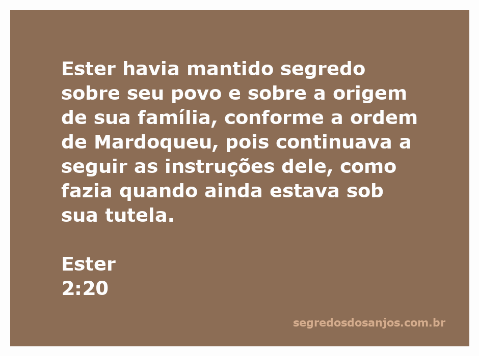 Ester mantendo segredo sobre sua origem e povo sob a orientação de Mardoqueu.