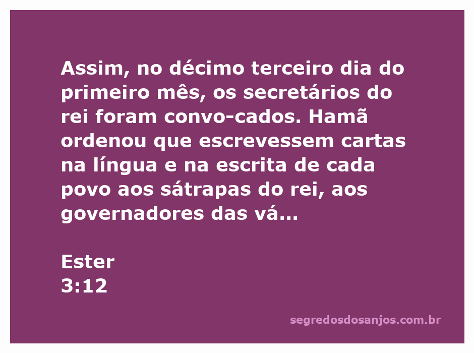 Os secretários do rei Xerxes escrevendo cartas sob a ordem de Hamã no décimo terceiro dia do primeiro mês.